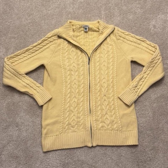 L.L. Bean Butter Yellow Cable Knit Zip Up  Size M - Picture 1 of 6